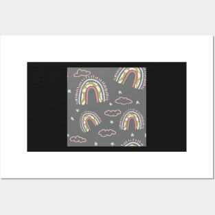 cute boho rainbow pattern grey Posters and Art